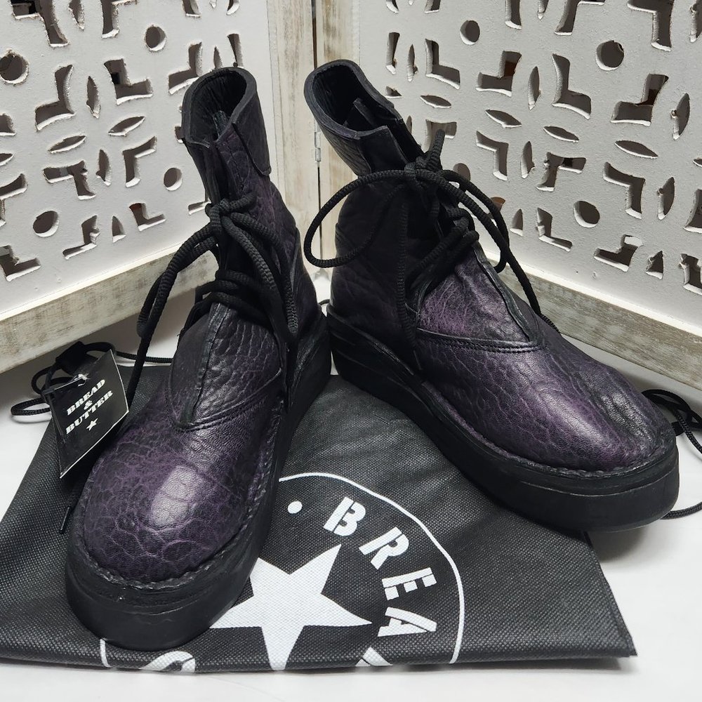 RARE Bread and Butter Over Ankle Boots Black Purple 7-7.5